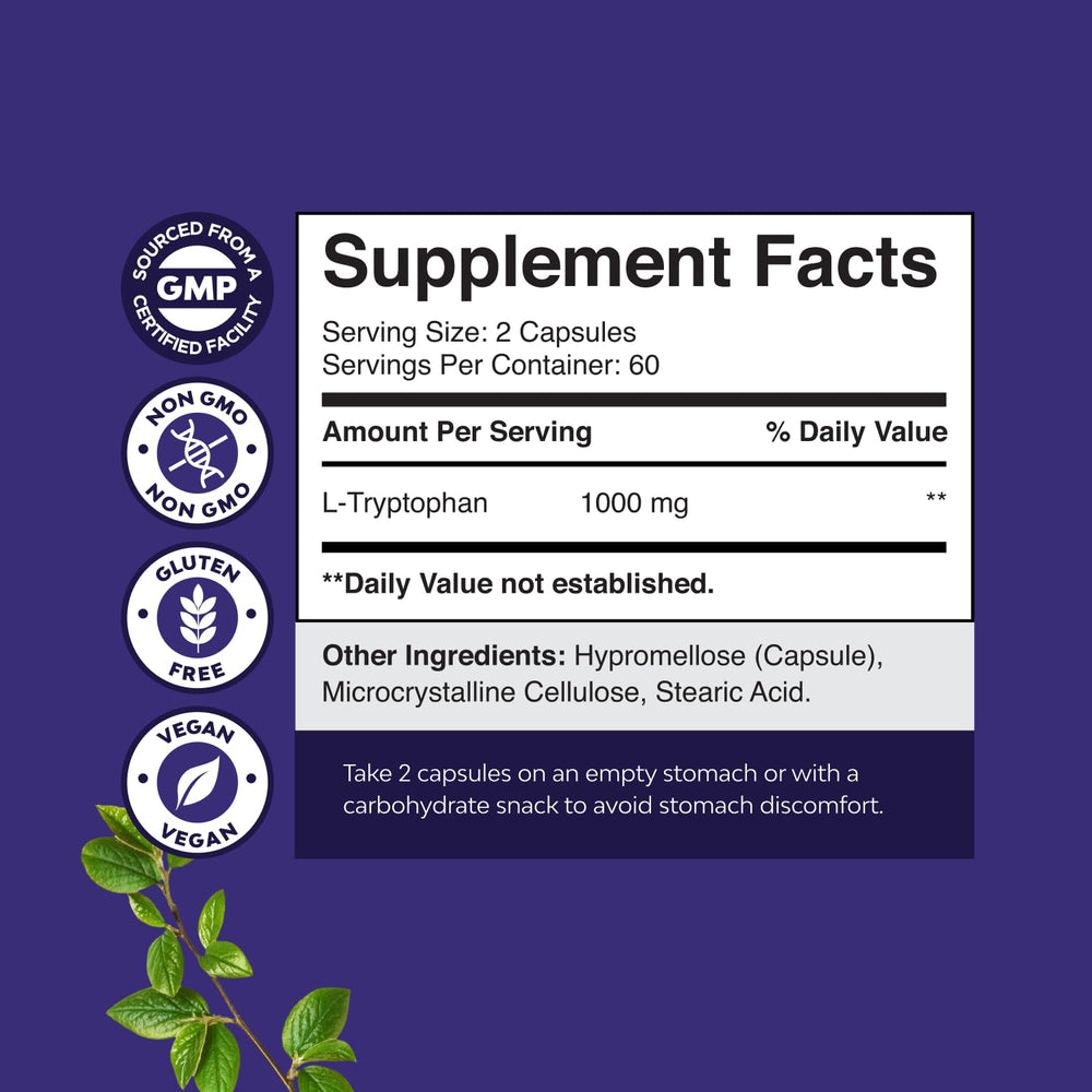 Natures Craft L-Tryptophan capsules being poured for easy daily use