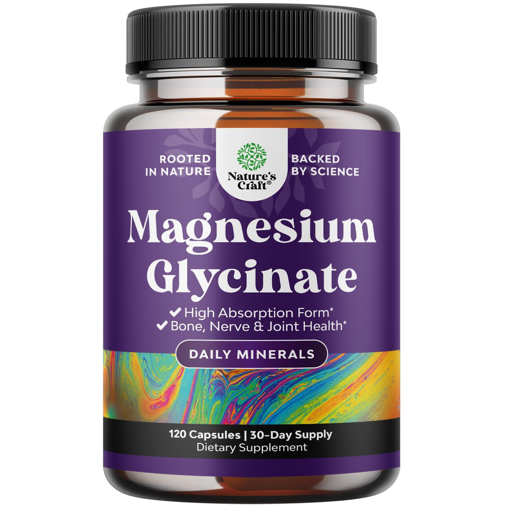 Natures Craft Pure Magnesium Glycinate 500mg bottle promotes restful sleep.