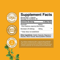 Nature's Craft quercetin-bromelain capsules close-up for daily respiratory support.