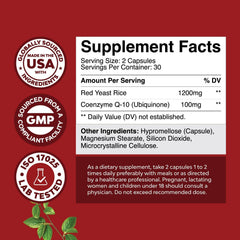 Natures Craft red yeast rice capsules close-up displays high-dose 1200 mg per serving.