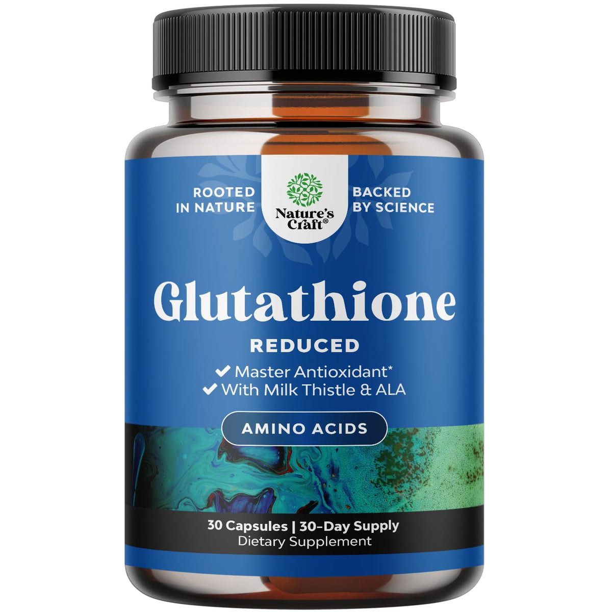 Natures Craft reduced glutathione bottle for daily skin support.