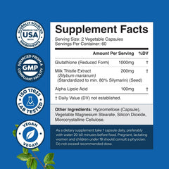 Natures Craft glutathione capsules close-up highlighting 1000mg per serving.