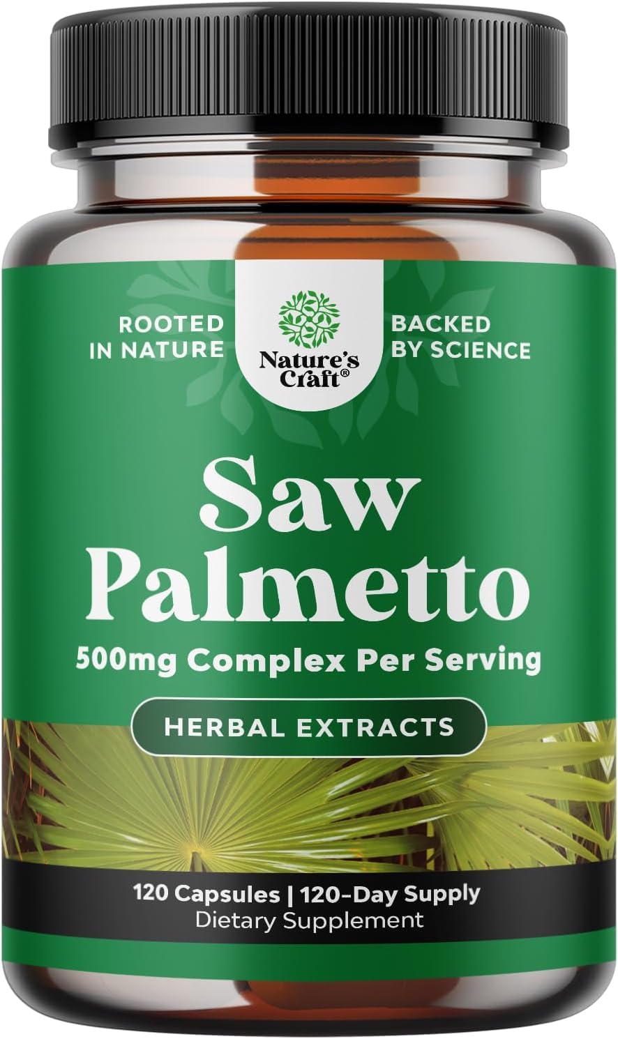 Natures Craft Saw Palmetto bottle front showing label for daily herbal support