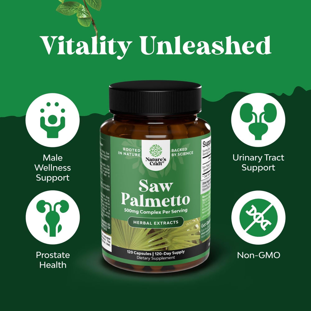 Natures Craft Saw Palmetto capsules ready for daily wellness routine