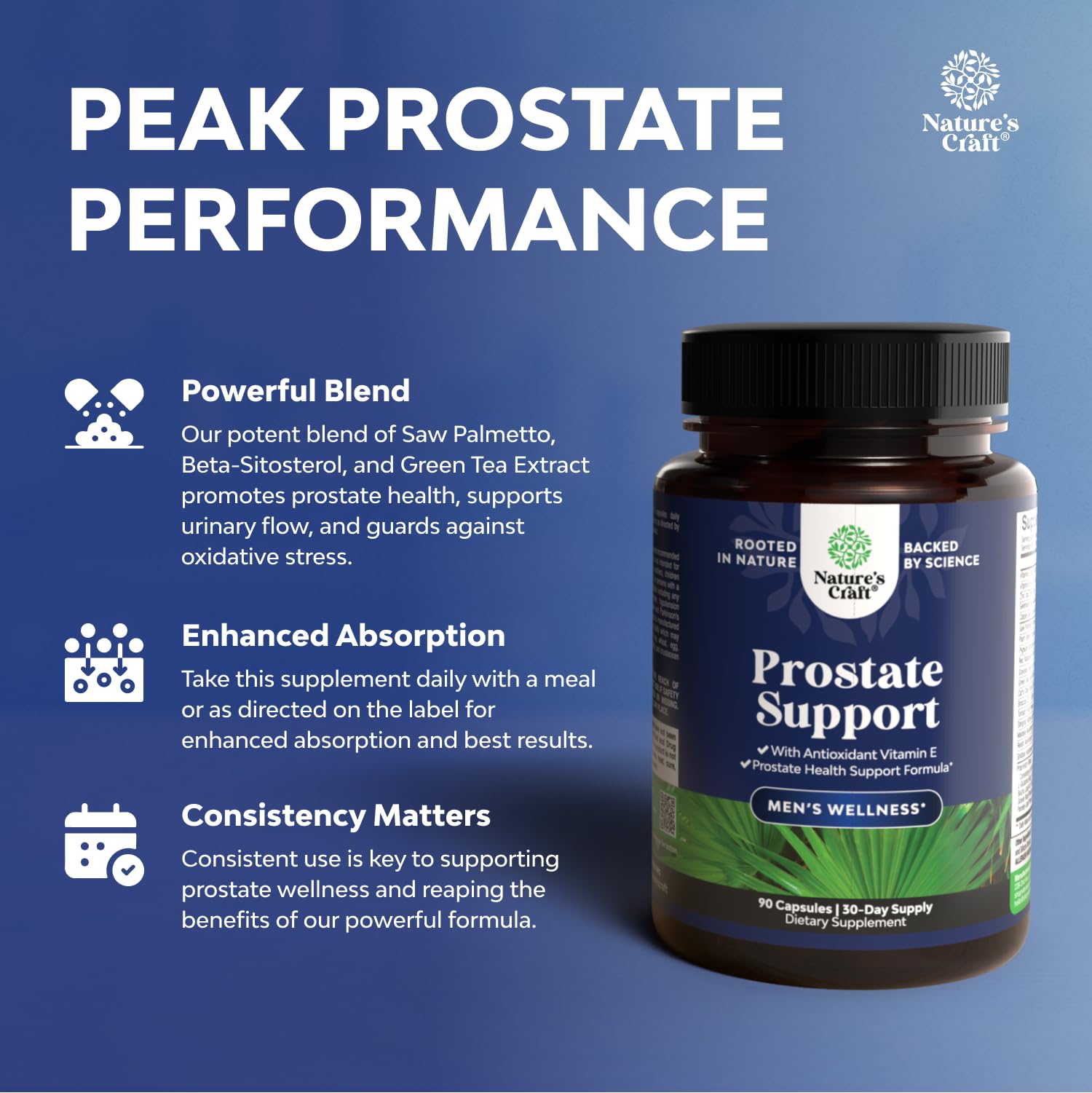 Natures Craft Saw Palmetto extract bottle highlighting bladder support