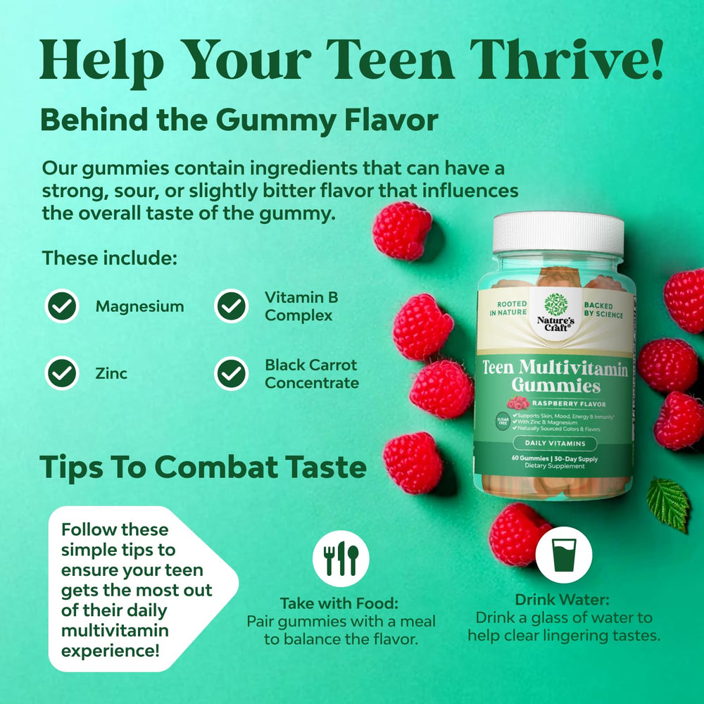 Natures Craft Teen Multivitamin Gummies teen smile image suggesting mood and energy support.