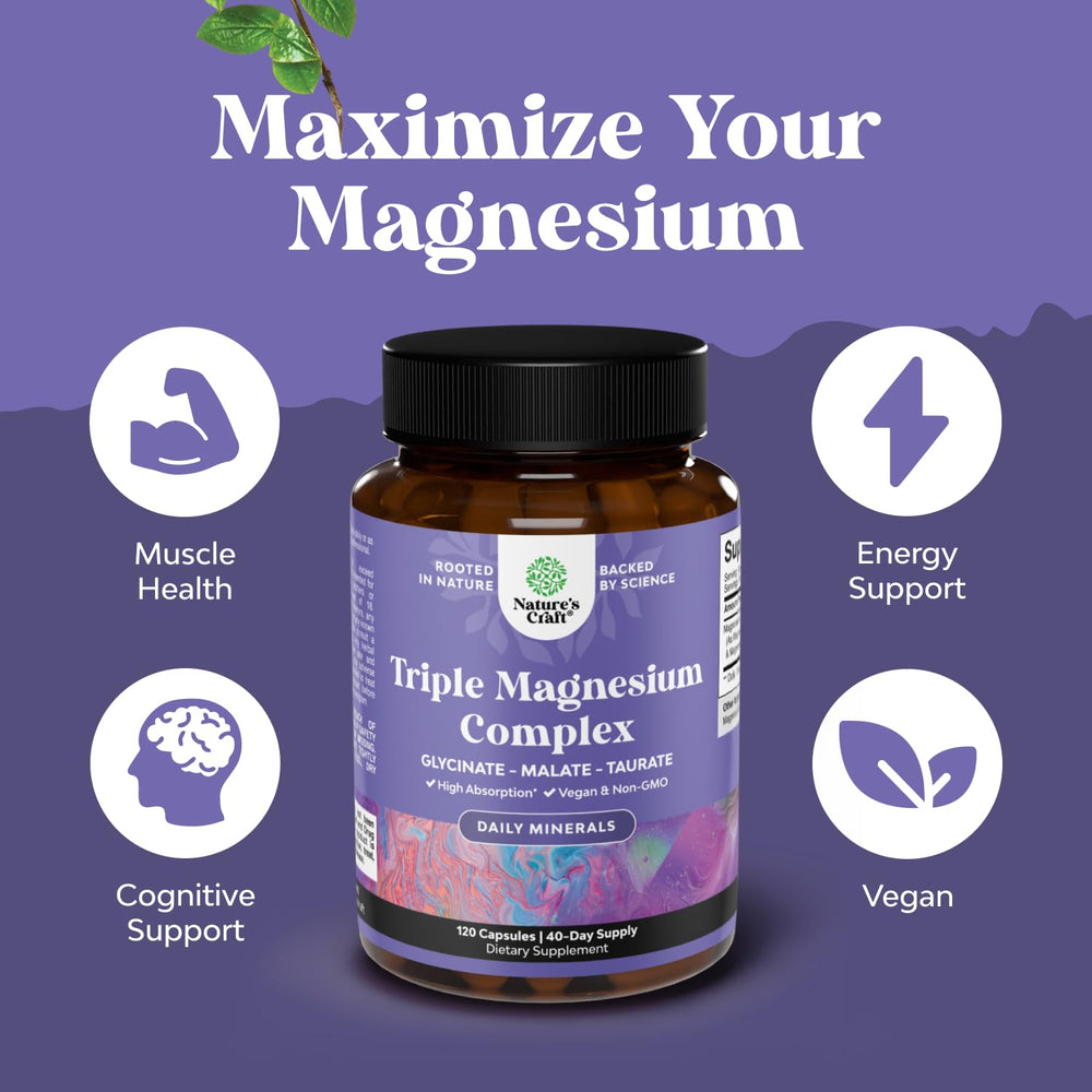 Glycinate-taurate-malate magnesium formula label highlights high absorption.