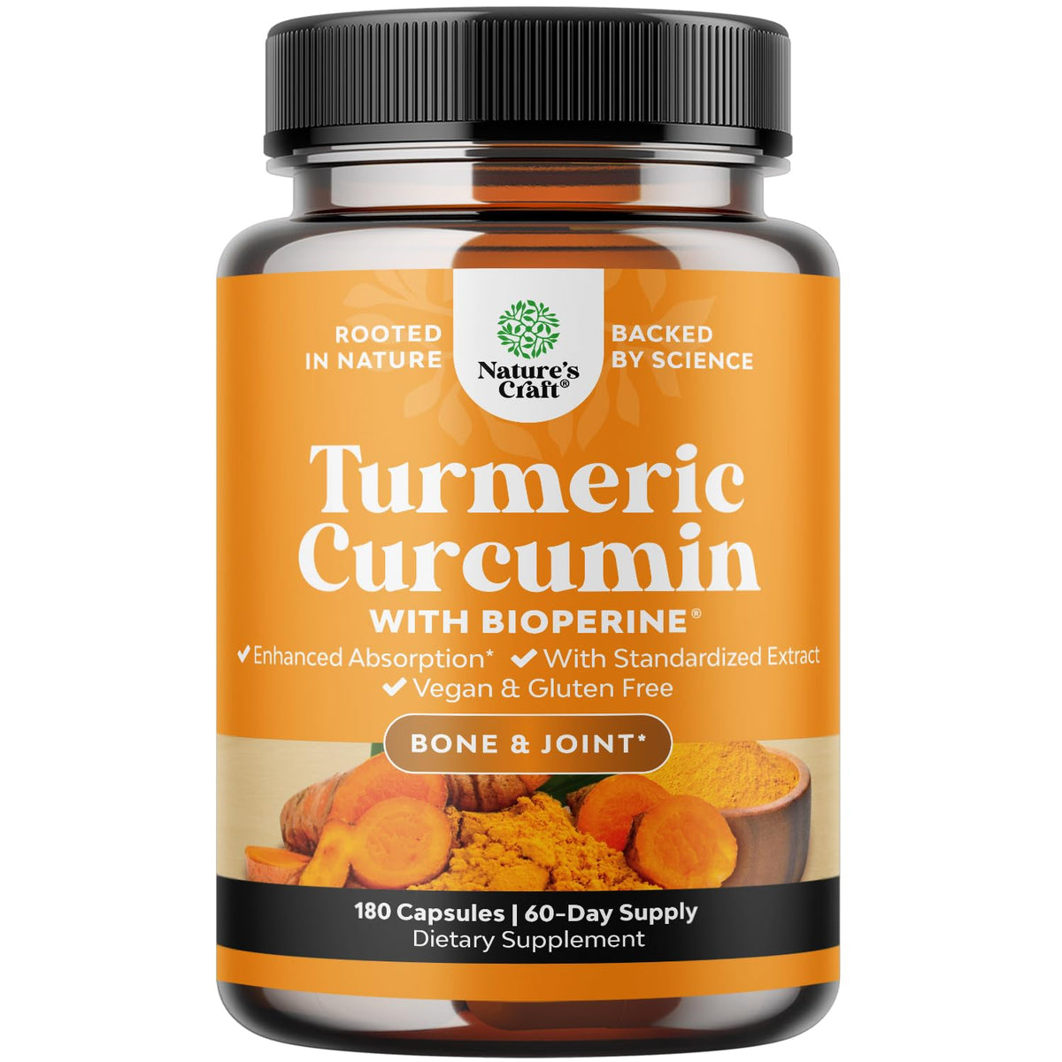 Natures Craft turmeric-curcumin bottle front view supports daily joint comfort.