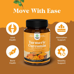 Natures Craft turmeric-curcumin label detail highlights Bioperine for absorption.