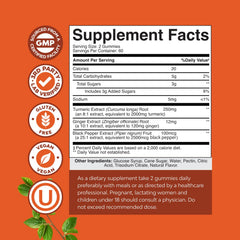 Natures Craft Turmeric Gummies ingredients highlight turmeric curcumin, ginger, and black pepper for absorption.