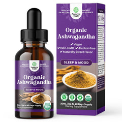 Natures Craft USDA Organic Ashwagandha Liquid Drops bottle supports daily stress balance.