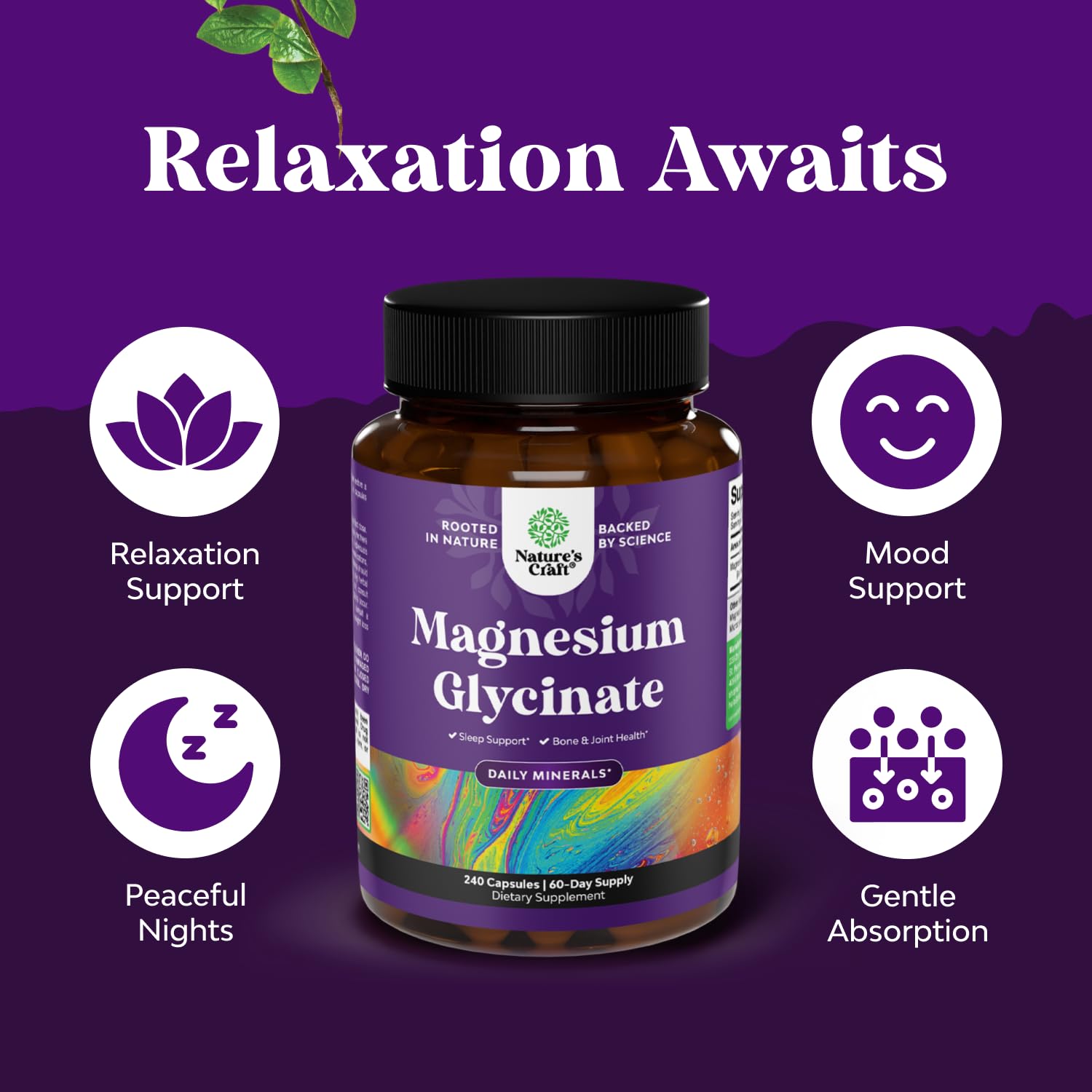 Nature's Craft vegan chelated magnesium glycinate bottle suitable for vegans