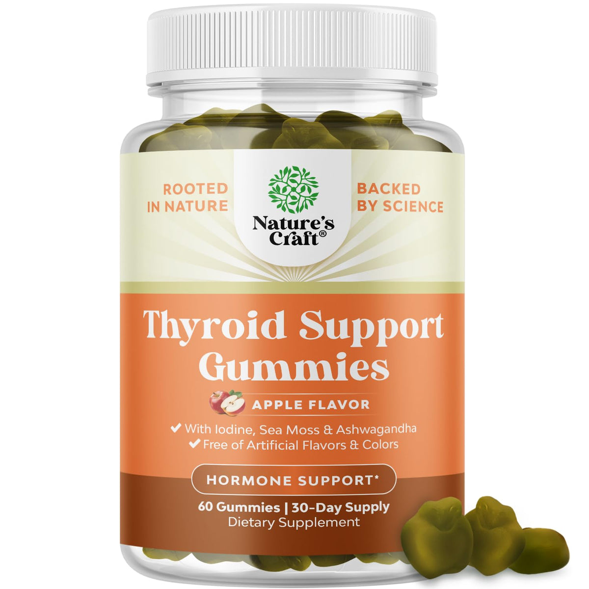 Natures Craft Vegan Thyroid Gummies sea moss bottle on counter for daily support