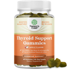 Natures Craft Vegan Thyroid Gummies sea moss bottle on counter for daily support