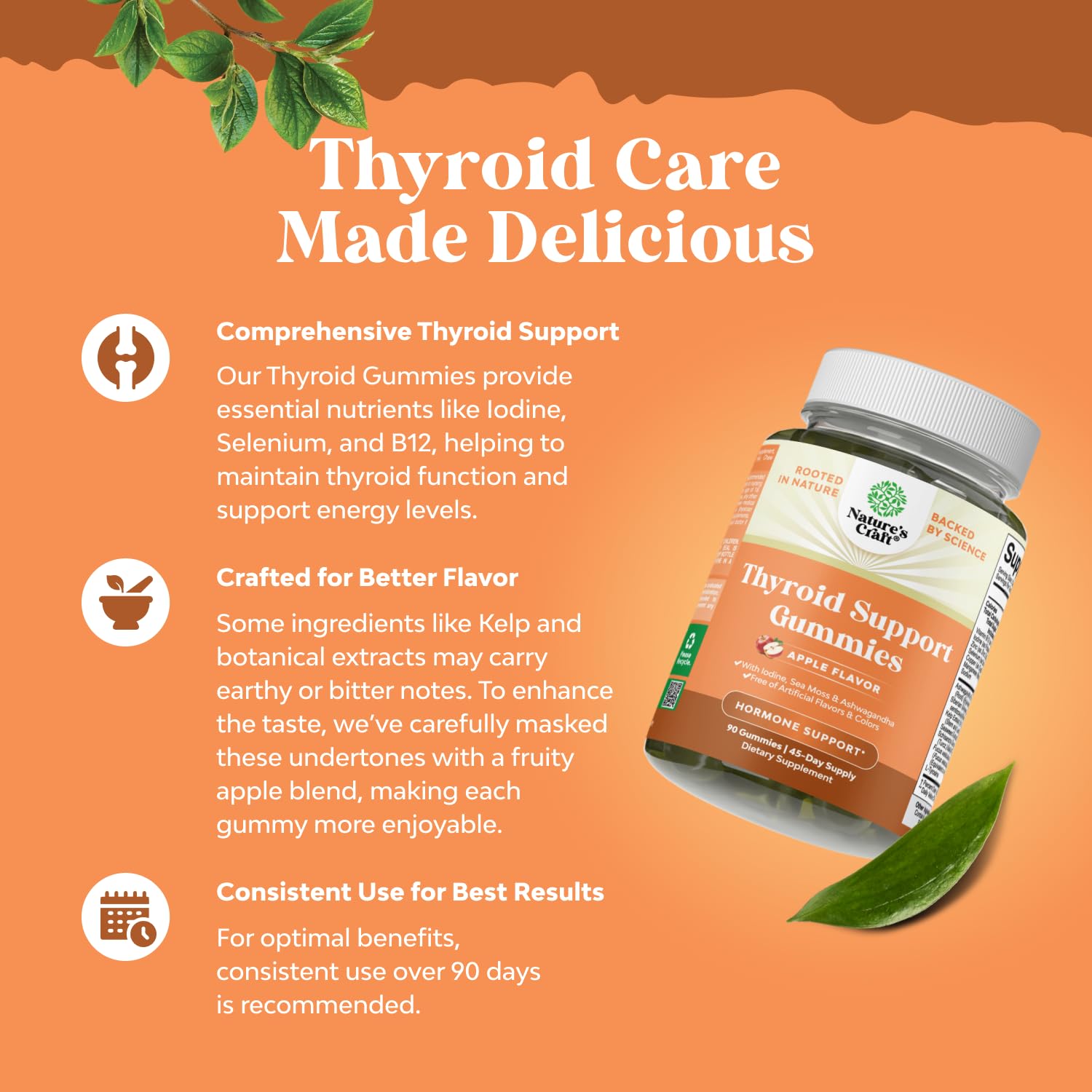 Natures Craft thyroid gummies label demonstrates gelatin-free non-GMO formula.