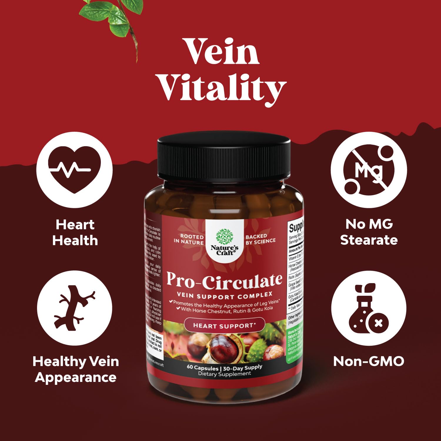 Natures Craft Vein Support gotu-kola ingredient highlighted for plant-based wellness