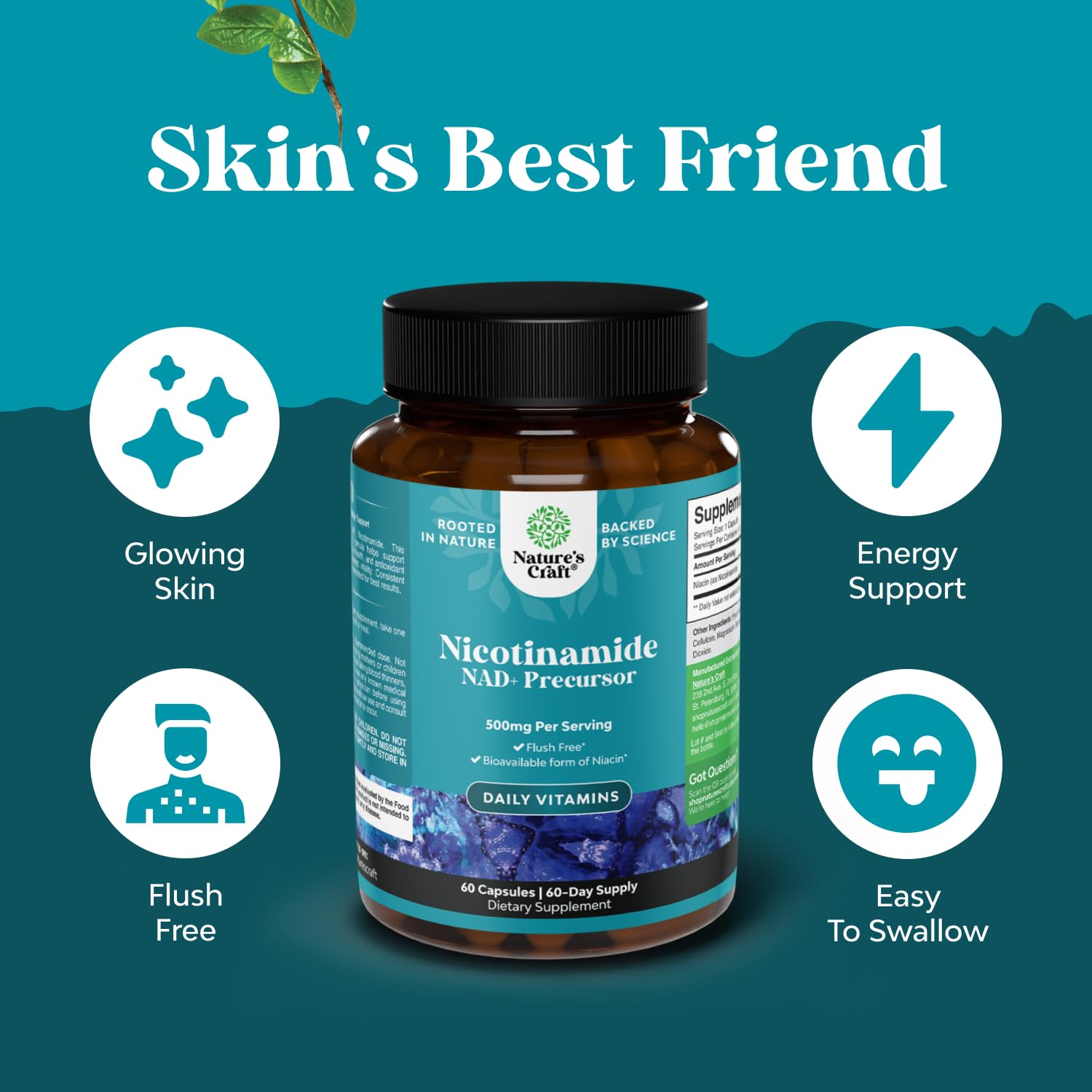 Natures Craft vitamin B3 water-soluble 500mg formula in bottle