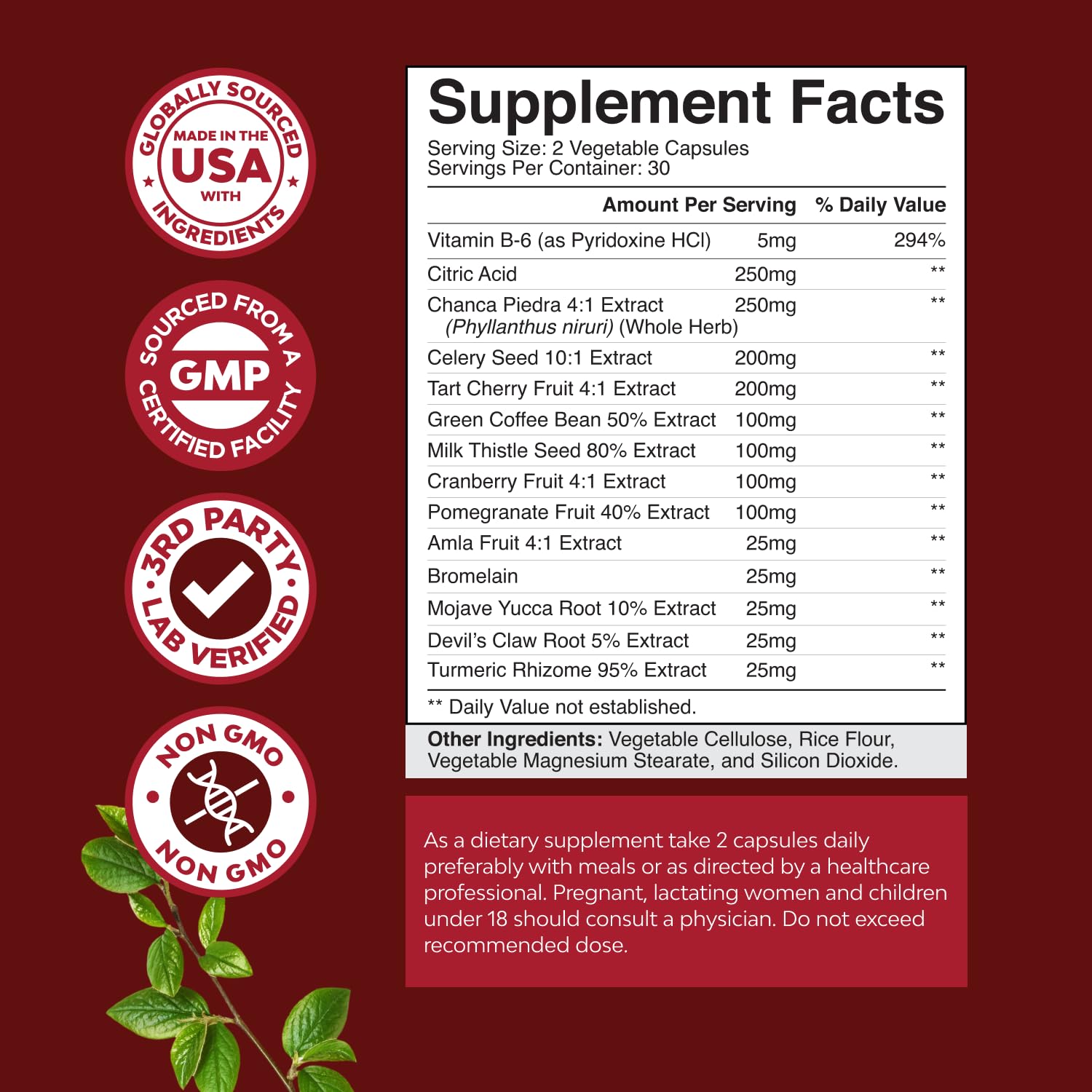 Natures Craft vitamin B6 and citric acid label highlights essential nutrients.