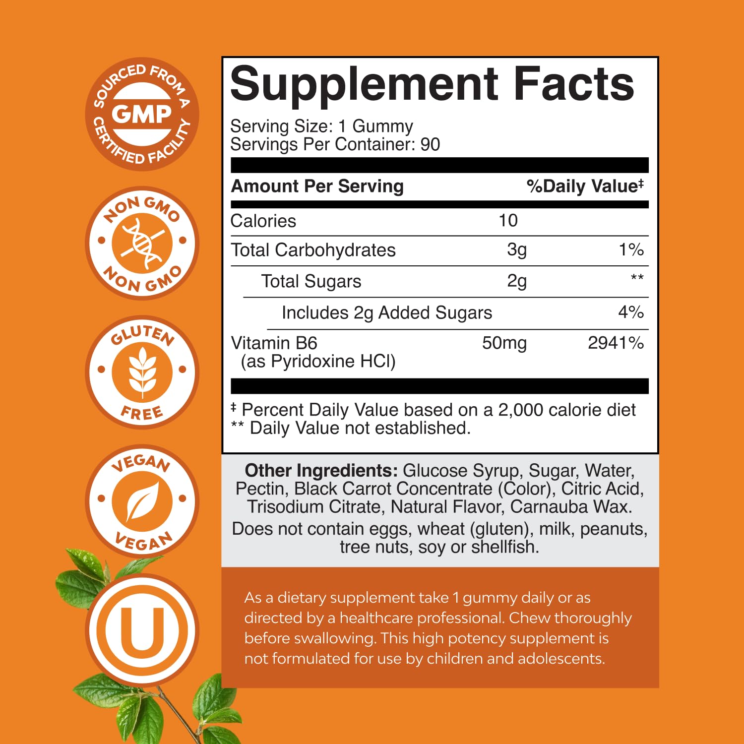 Natures Craft Vitamin B6 Gummies serving lineup shows 50 mg per serving.