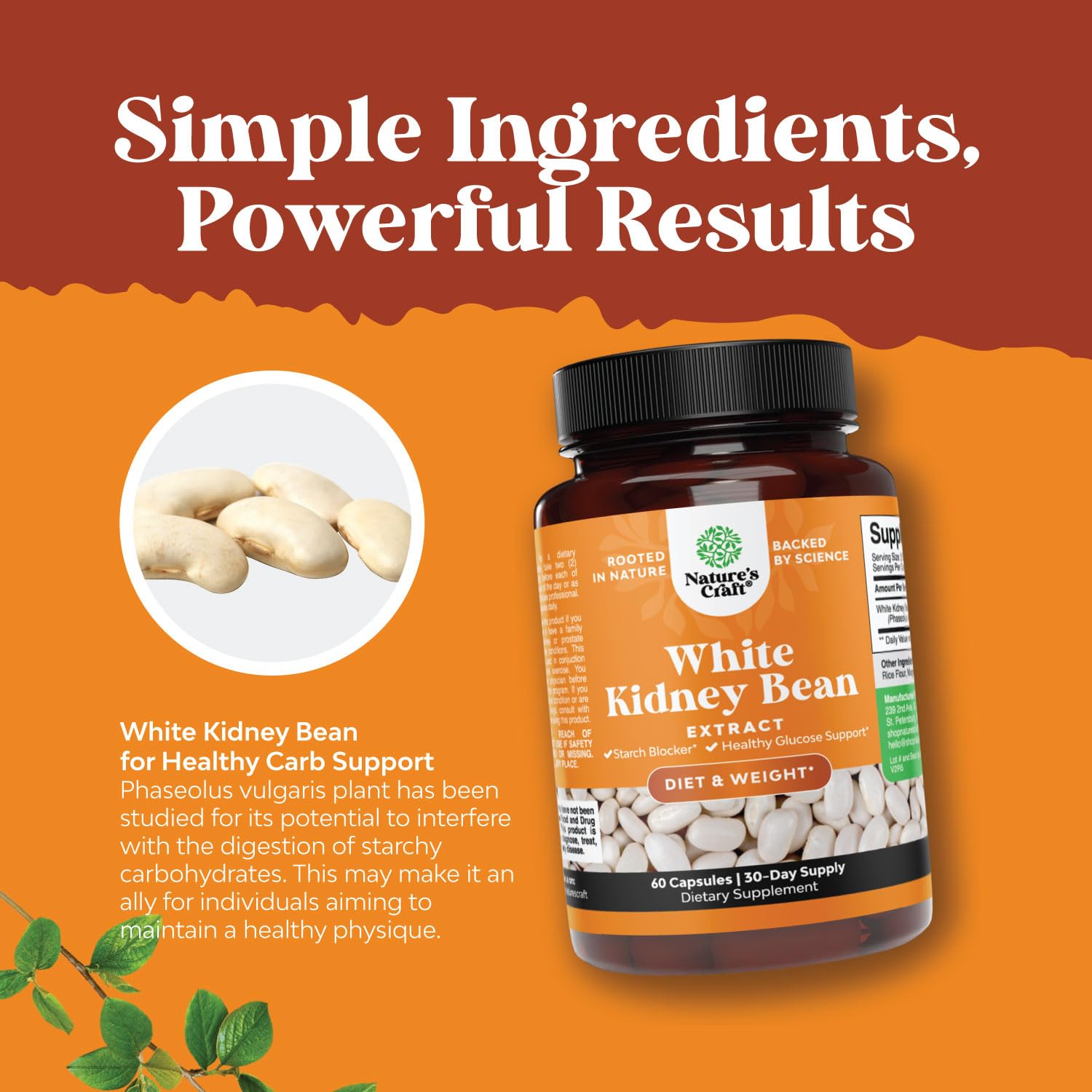 Natures Craft White Kidney Bean formula bottle with label emphasizing ingredients