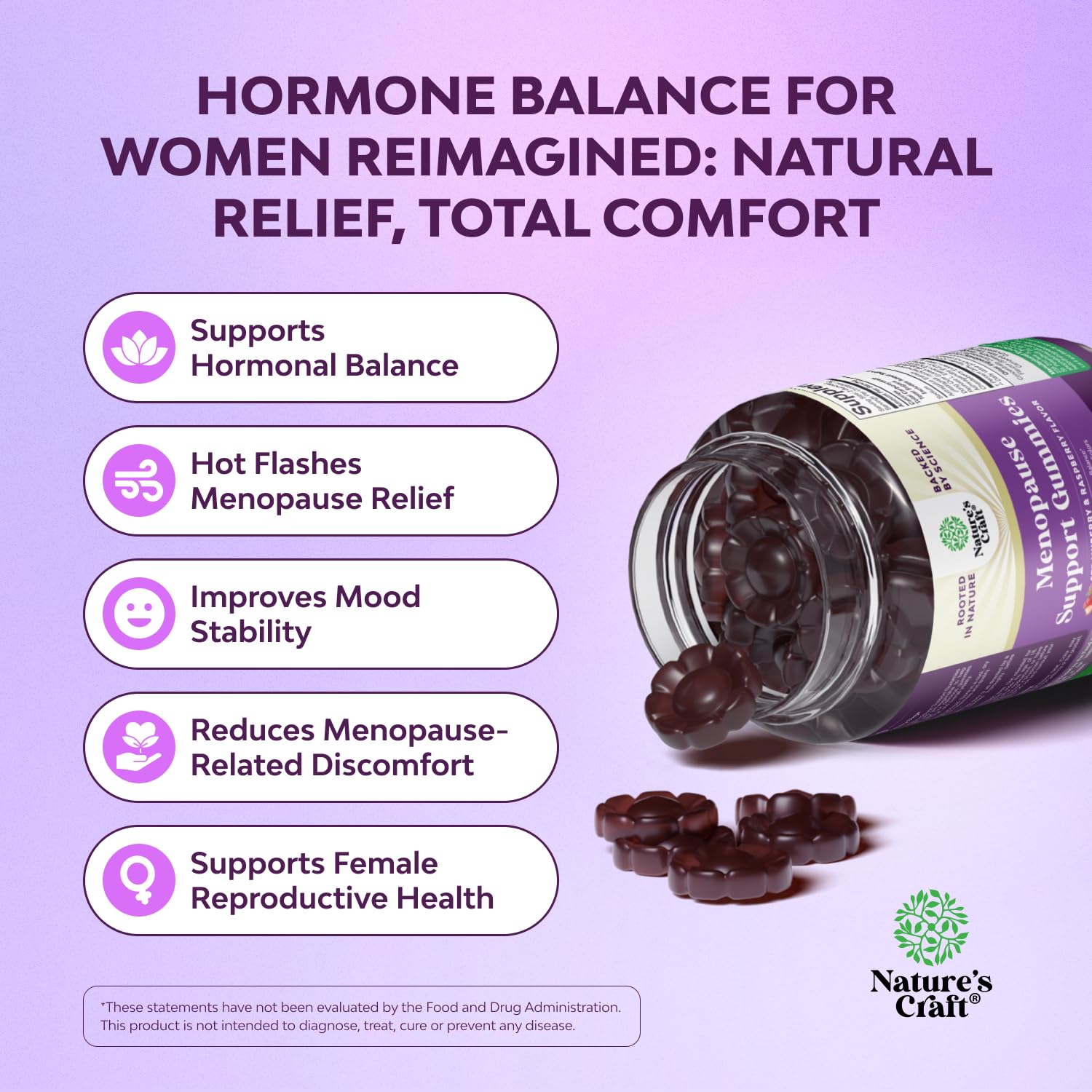 Natures Craft Gummies with Ashwagandha bottle offering mood balance potential.
