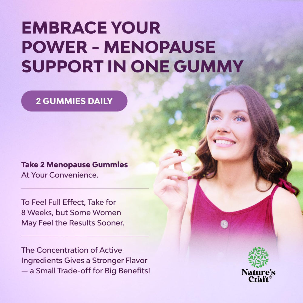 Natures Craft Womens Menopause Gummies ingredient closeup with romose-l-extract.