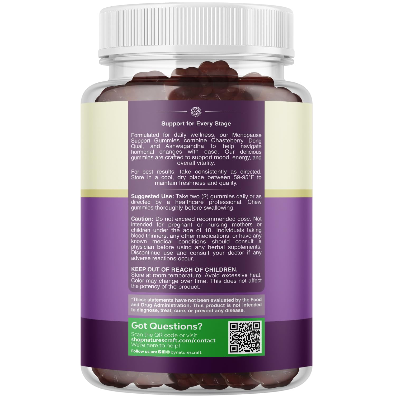 Natures Craft Womens Menopause Gummies texture closeup, chewy daily use.