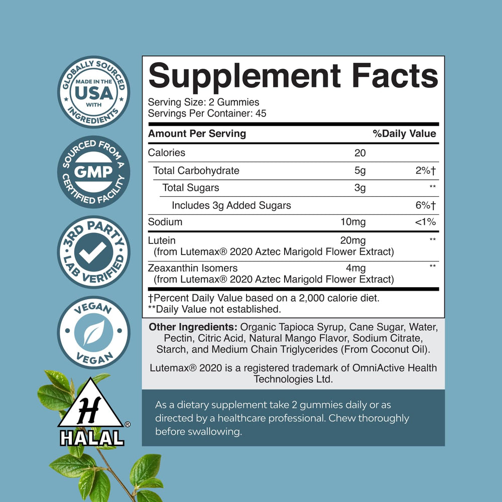 Front view of Natures Craft Zeaxanthin Lutein gummies bottle for consistent eye support.