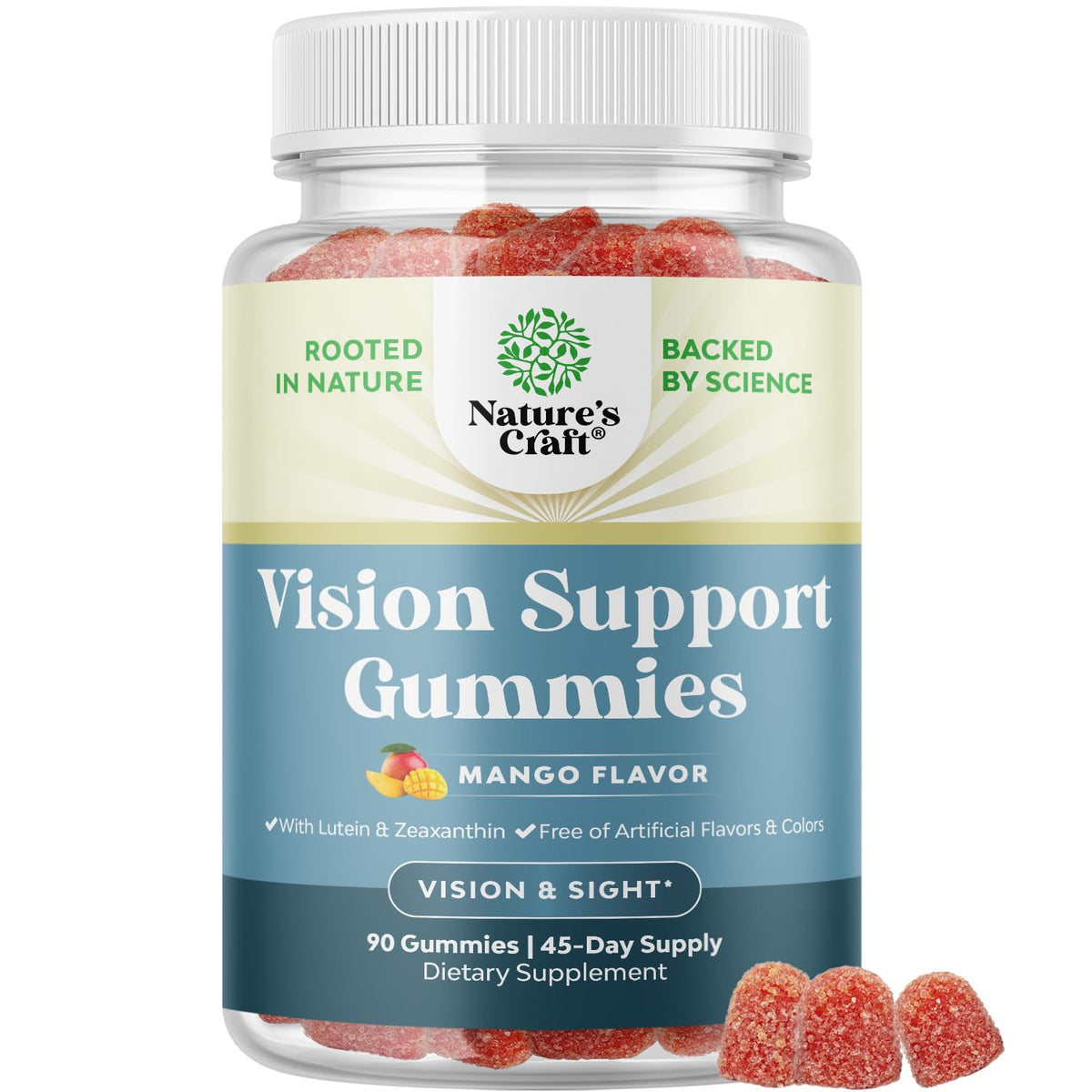 Natures Craft Zeaxanthin Lutein gummies for adults in a bottle, daily eye comfort.