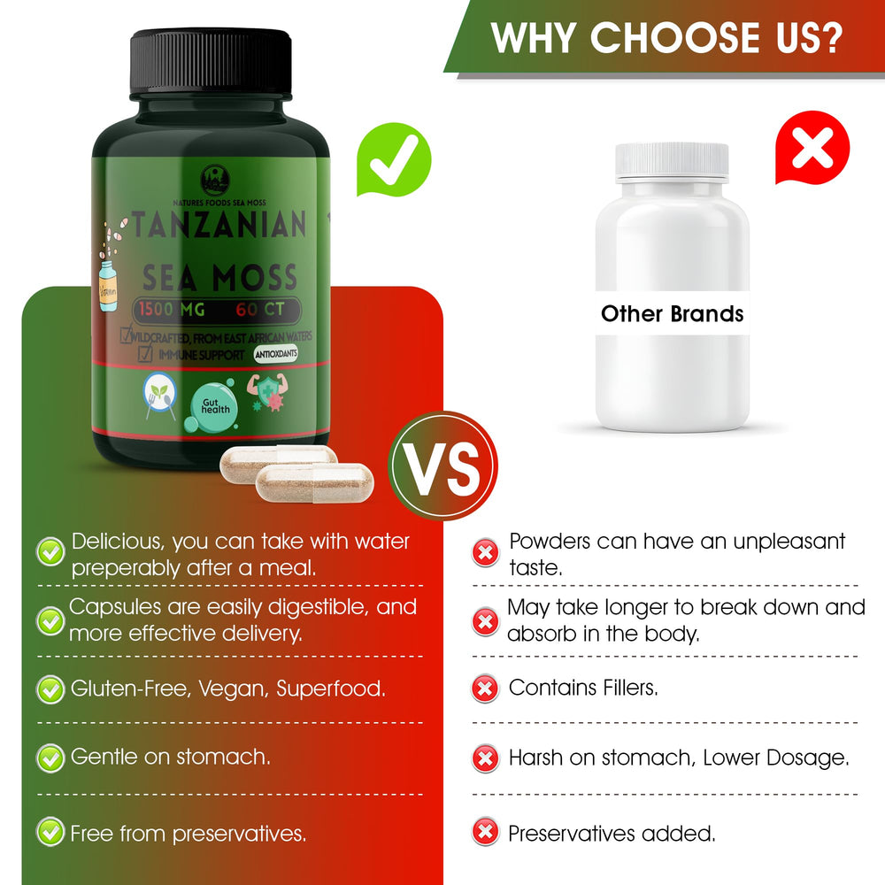 Lifestyle scene suggesting gut health support with Natures Foods sea moss capsules