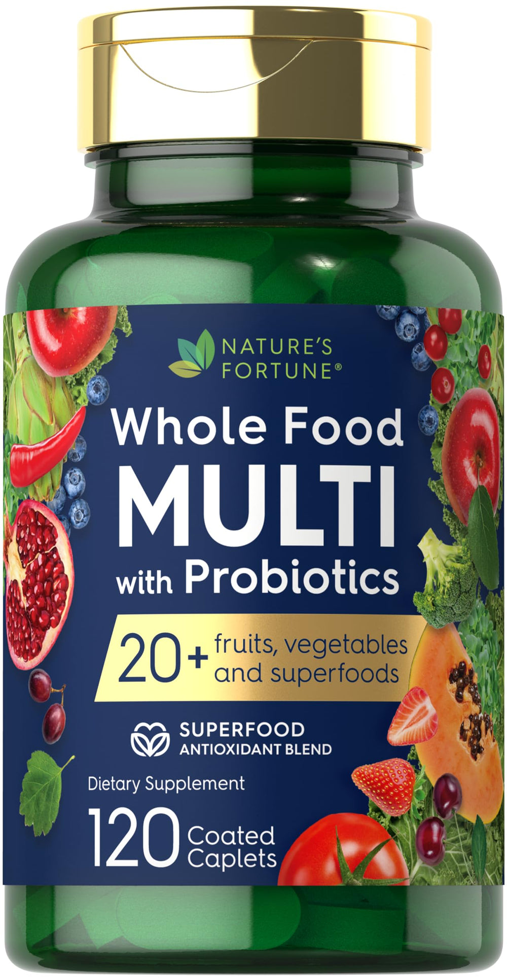 Nature's Fortune bottle of coated caplets for daily wellness.