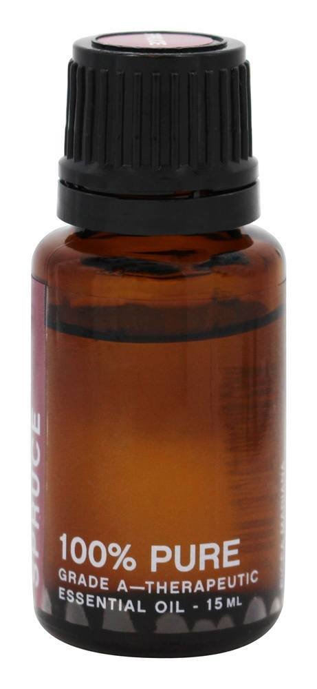 Nature's Fusions Black Spruce oil with needles and twigs, suitable for refreshing room diffusion.