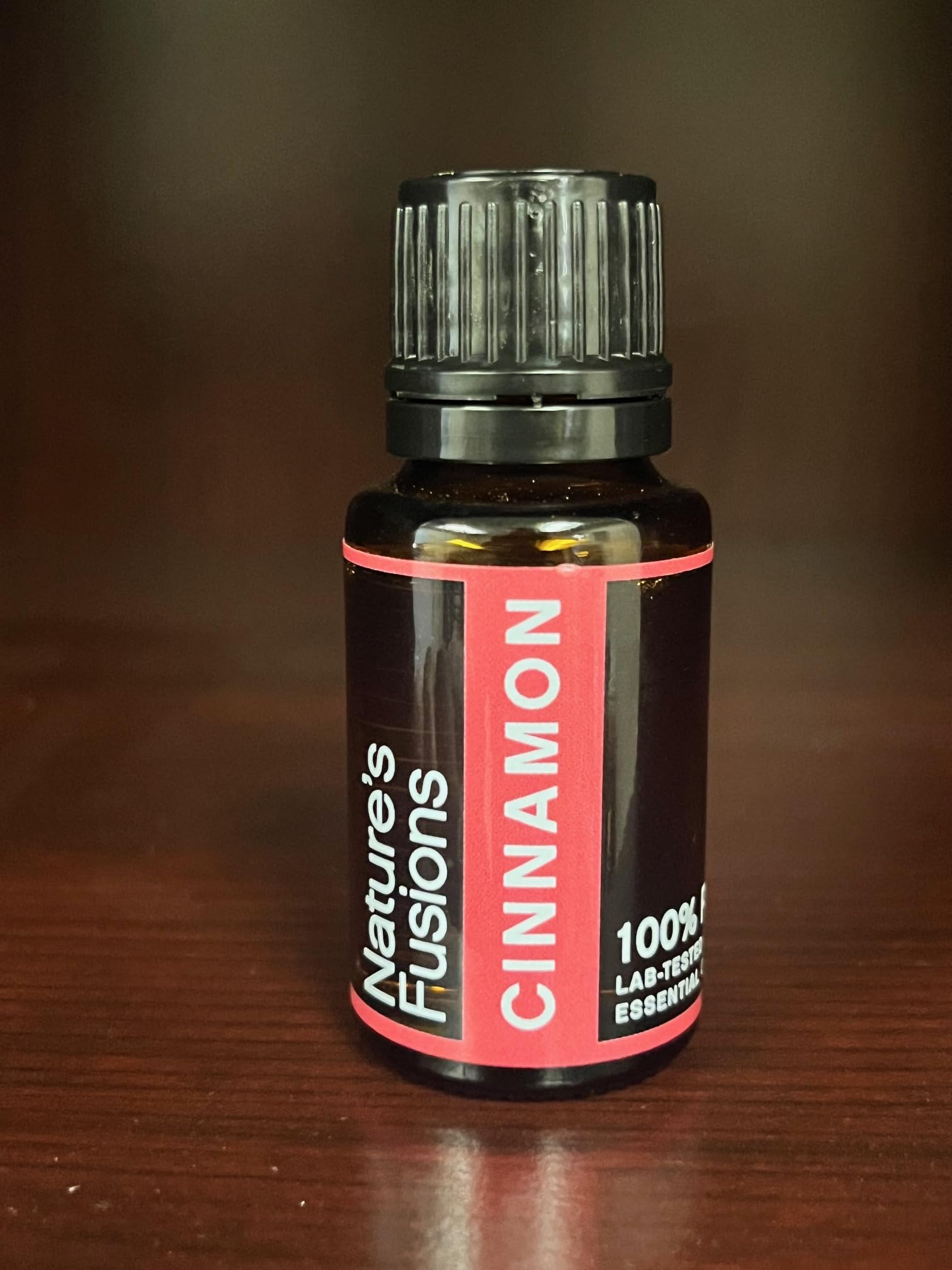 Nature's Fusions Cinnamon Bark amber glass bottle preserves oil freshness