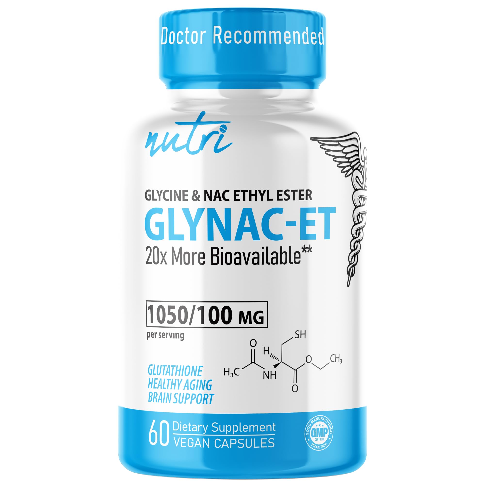 Nature's Fusions GlyNAC-ET bottle on counter for daily antioxidant support.