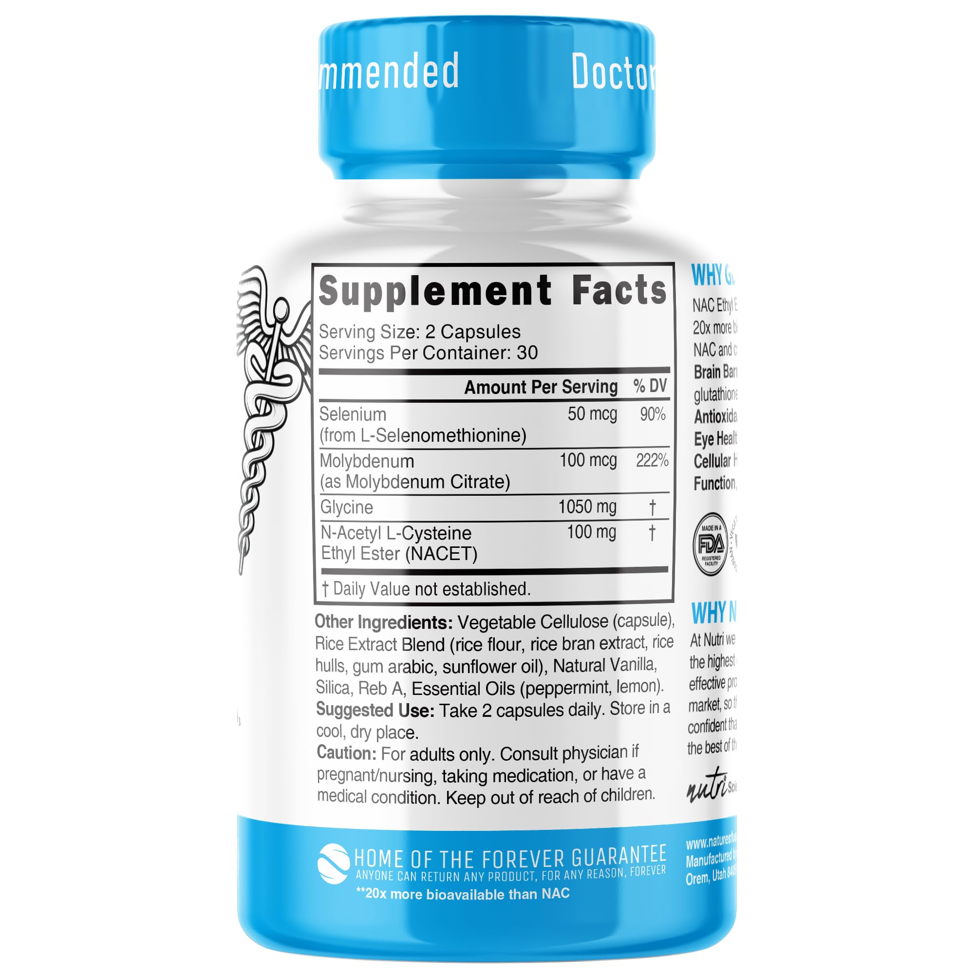 Nature's Fusions GlyNAC-ET dosage info card with two-capsule plan.