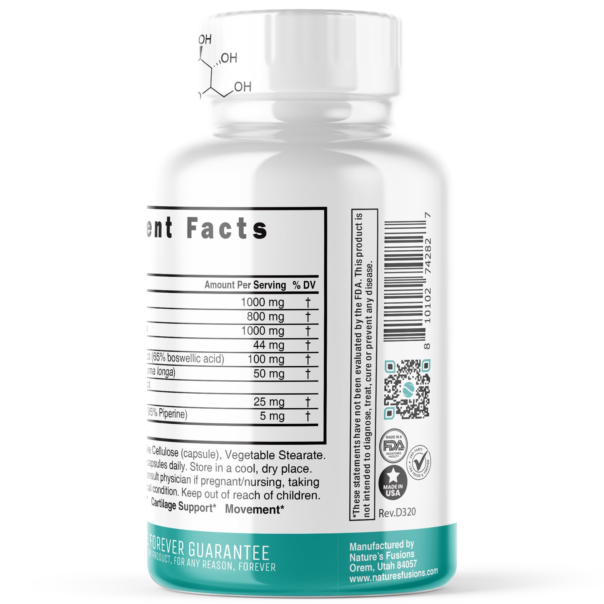 Nature's Fusions ingredients overview highlights glucosamine chondroitin MSM and botanicals.
