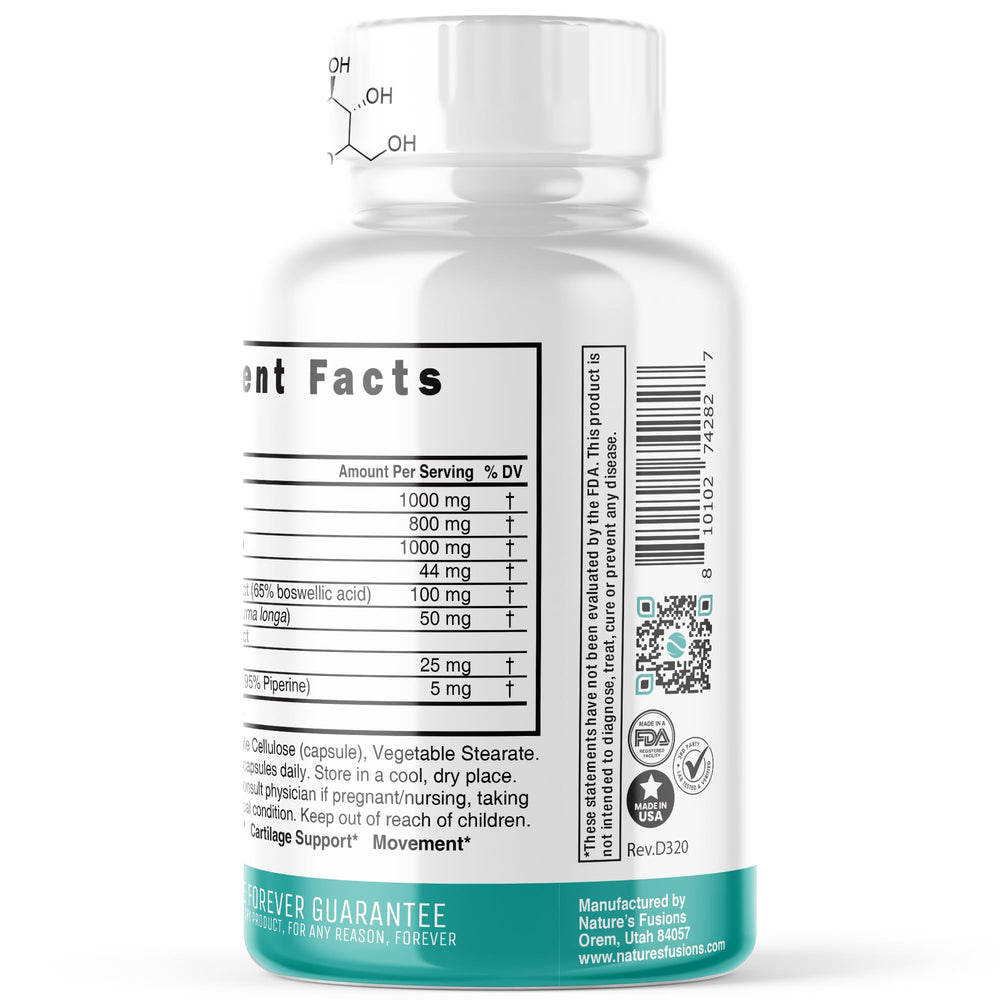 Nature's Fusions ingredients overview highlights glucosamine chondroitin MSM and botanicals.