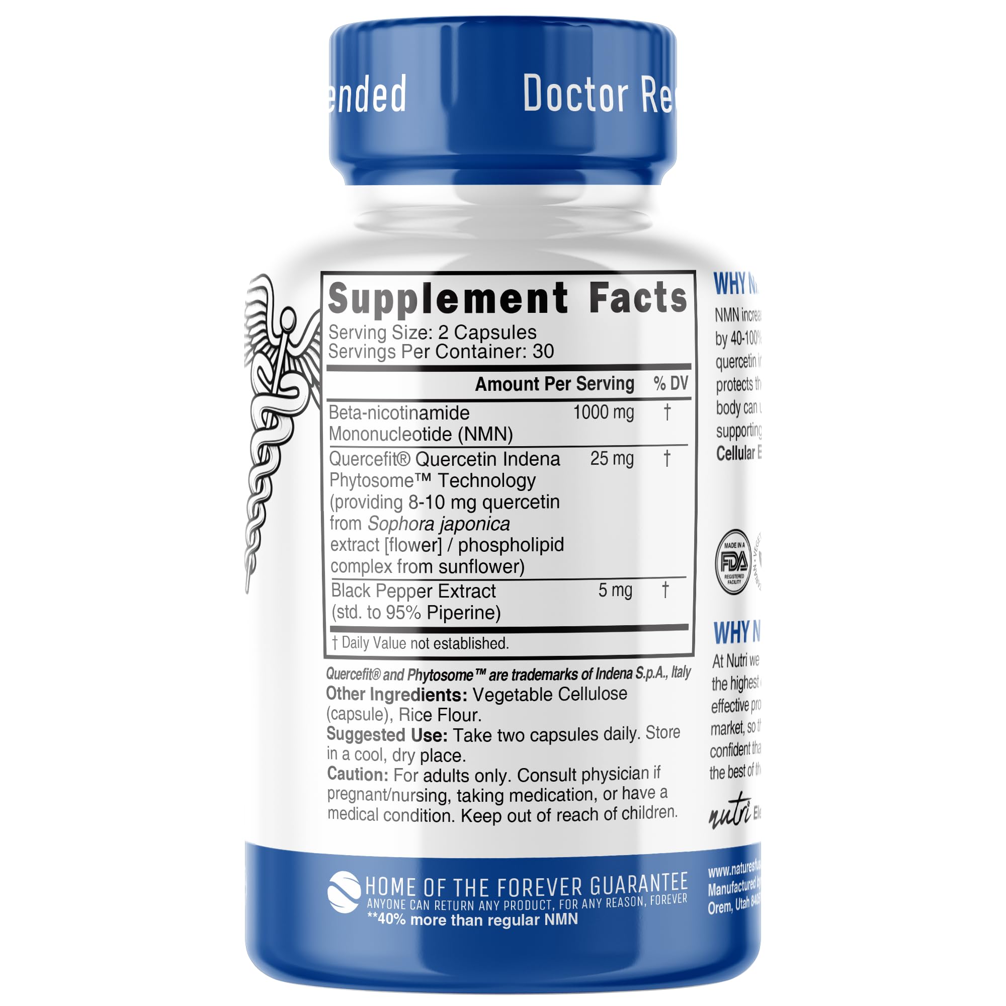 Close-up of Nature's Fusions NMN capsules highlighting the stabilized formula