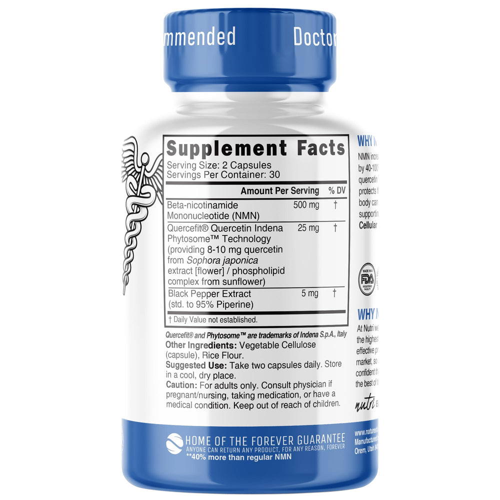 Nature's Fusions NMN capsules closeup highlights compact, easy-to-take capsules for sustained daily use.