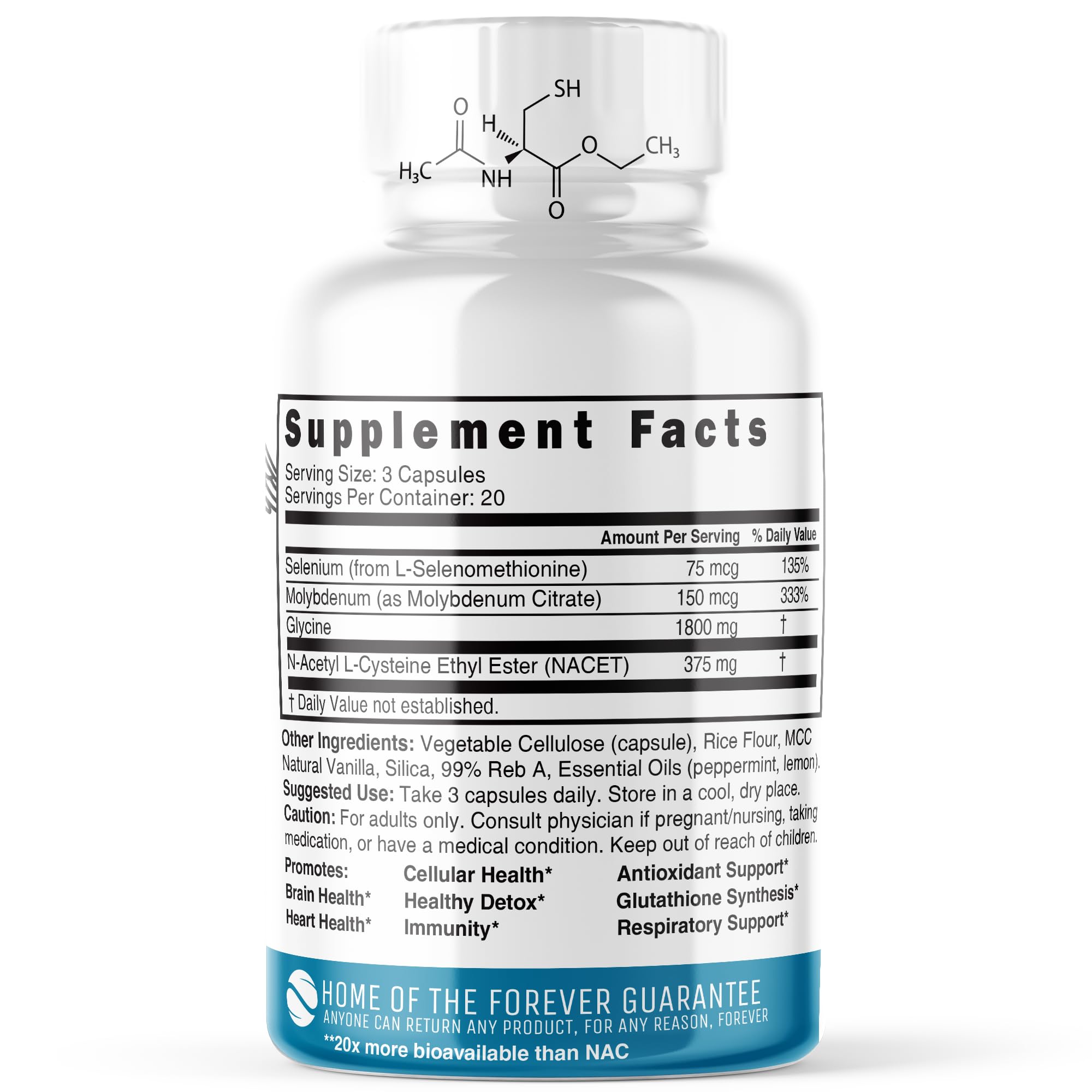 Nature's Fusions NAC Ethyl Ester + Glycine capsules close-up for easy daily dosing.