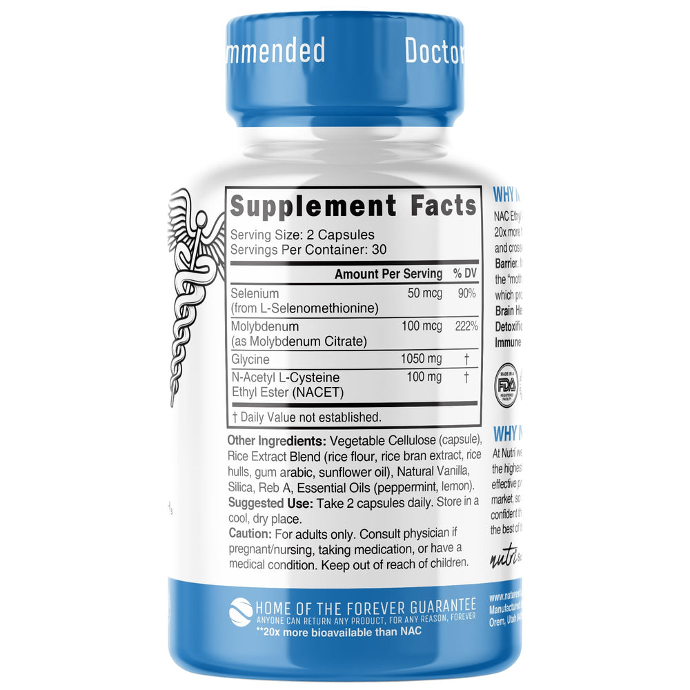 Nature's Fusions Neuro NAC dosage guide showing 1-2 capsules daily