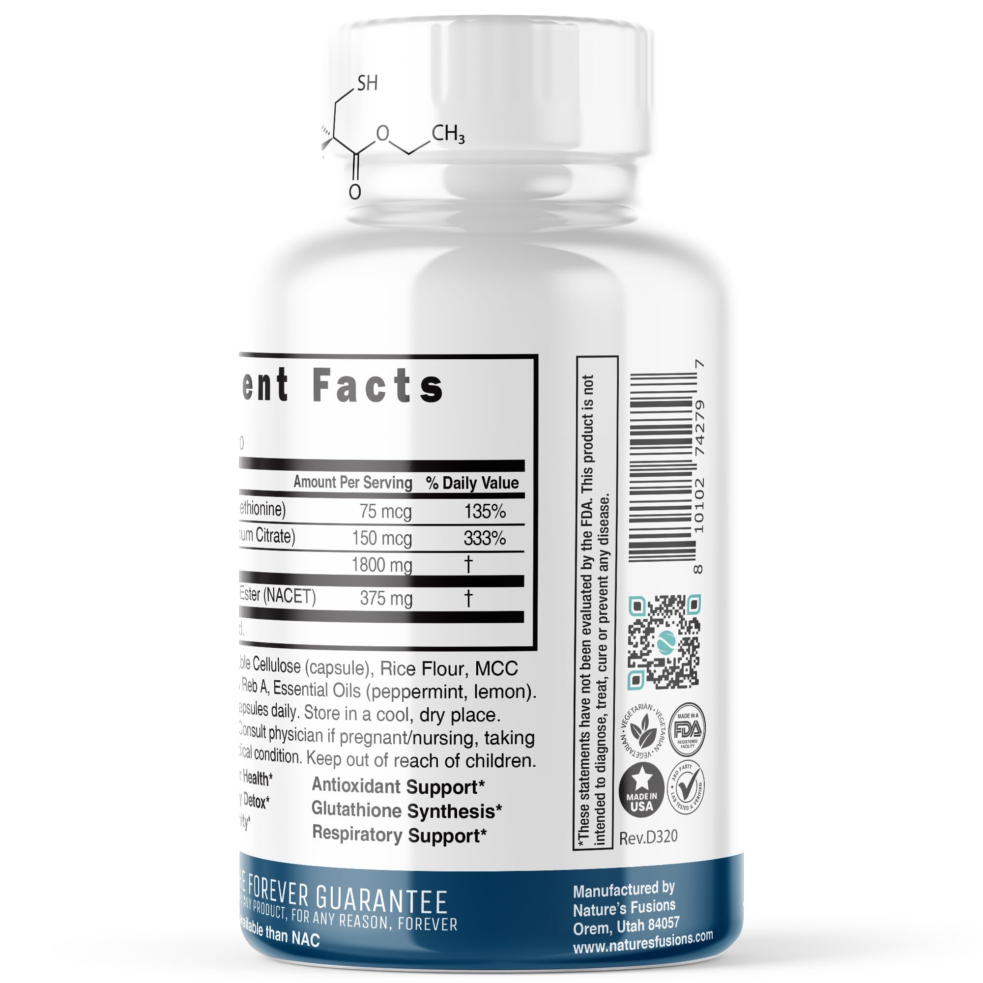Nature's Fusions Neuro NAC supplement facts panel close-up
