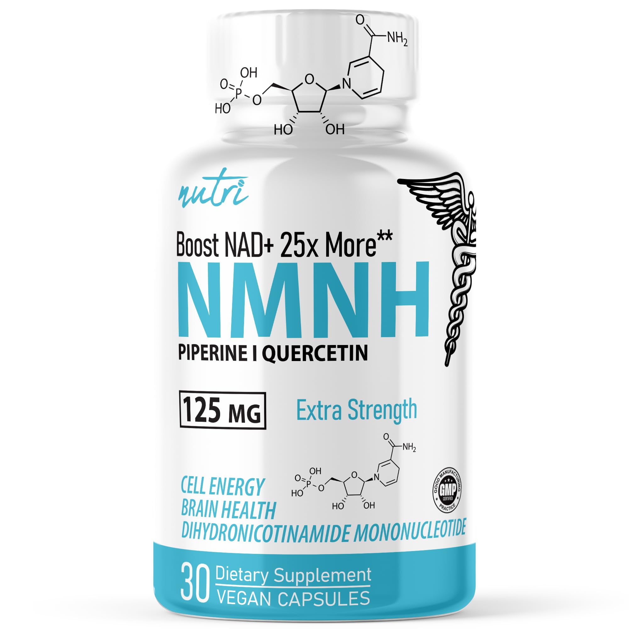 Nature's Fusions NMNH bottle label highlights NAD+ support potential.