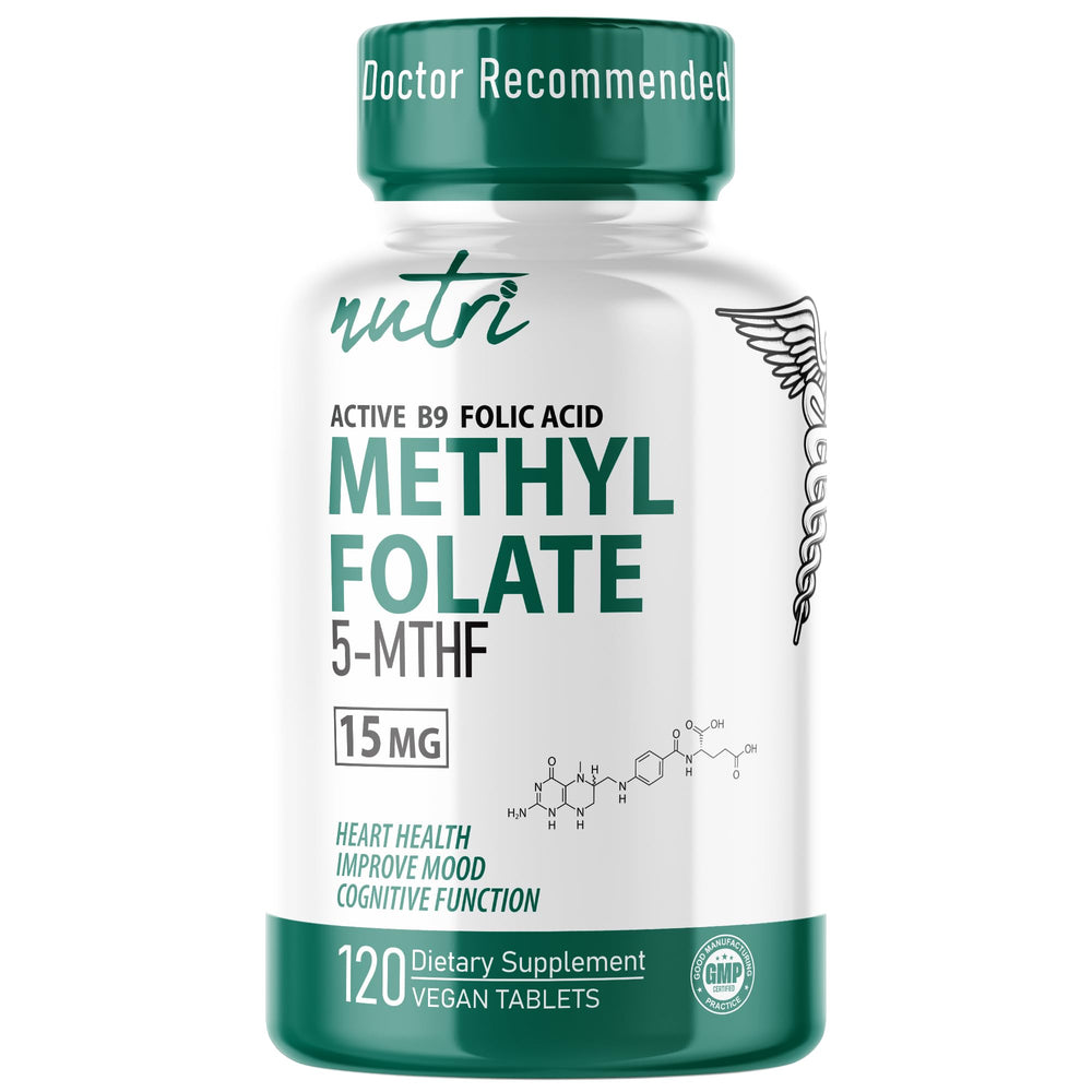 Nature's Fusions Nutri 5-MTHF bottle with 120 vegan tablets for methylation support.