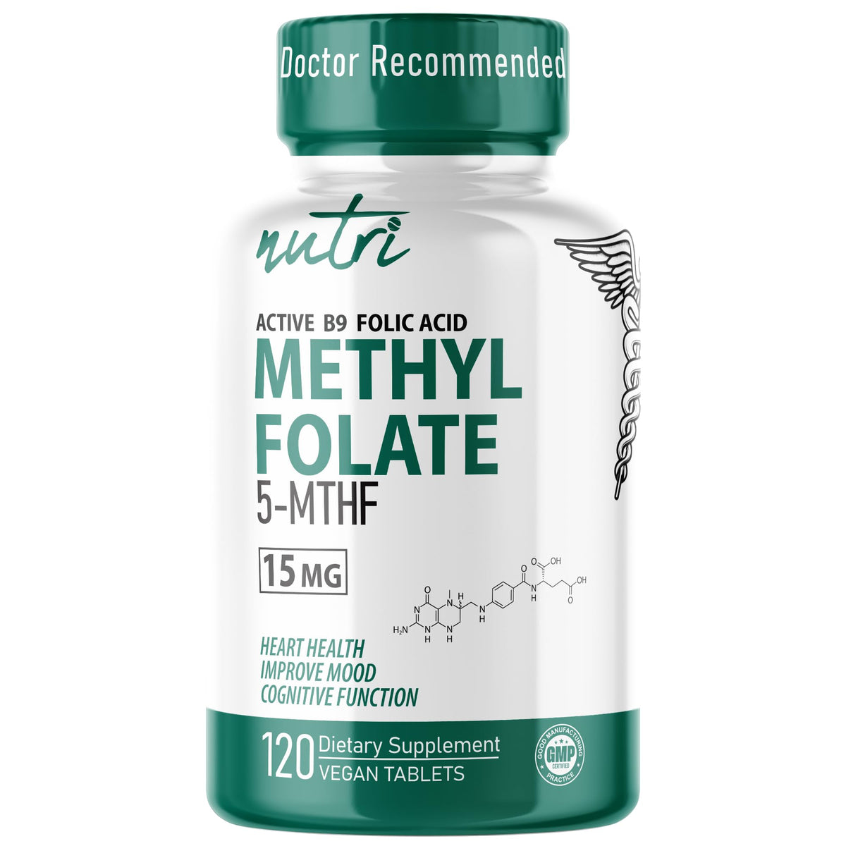 Nature's Fusions Nutri 5-MTHF bottle with 120 vegan tablets for methylation support.
