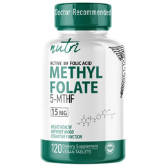 Nature's Fusions Nutri 5-MTHF bottle with 120 vegan tablets for methylation support.