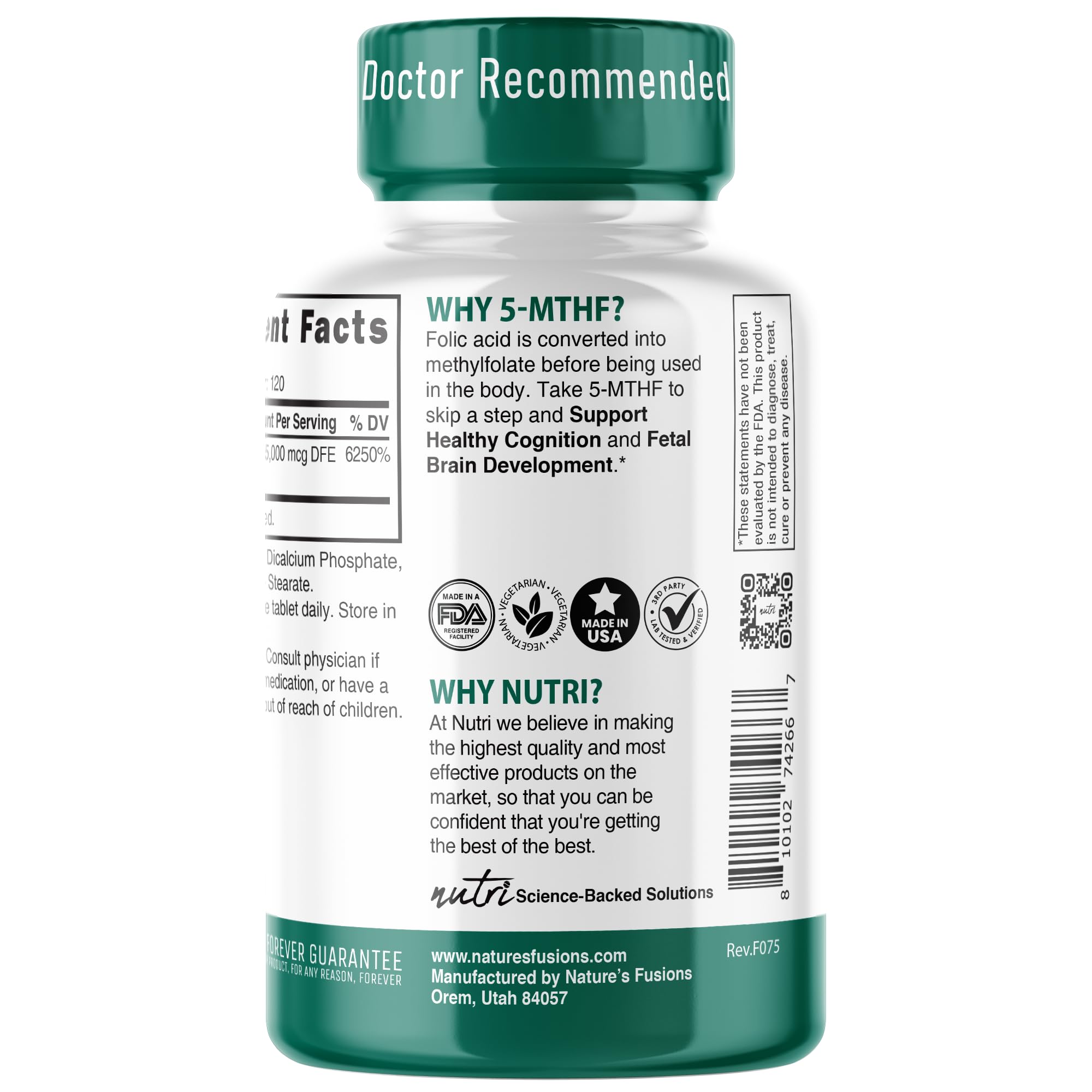 Nutri 5-MTHF 15 mg strength on label showcasing dosage.