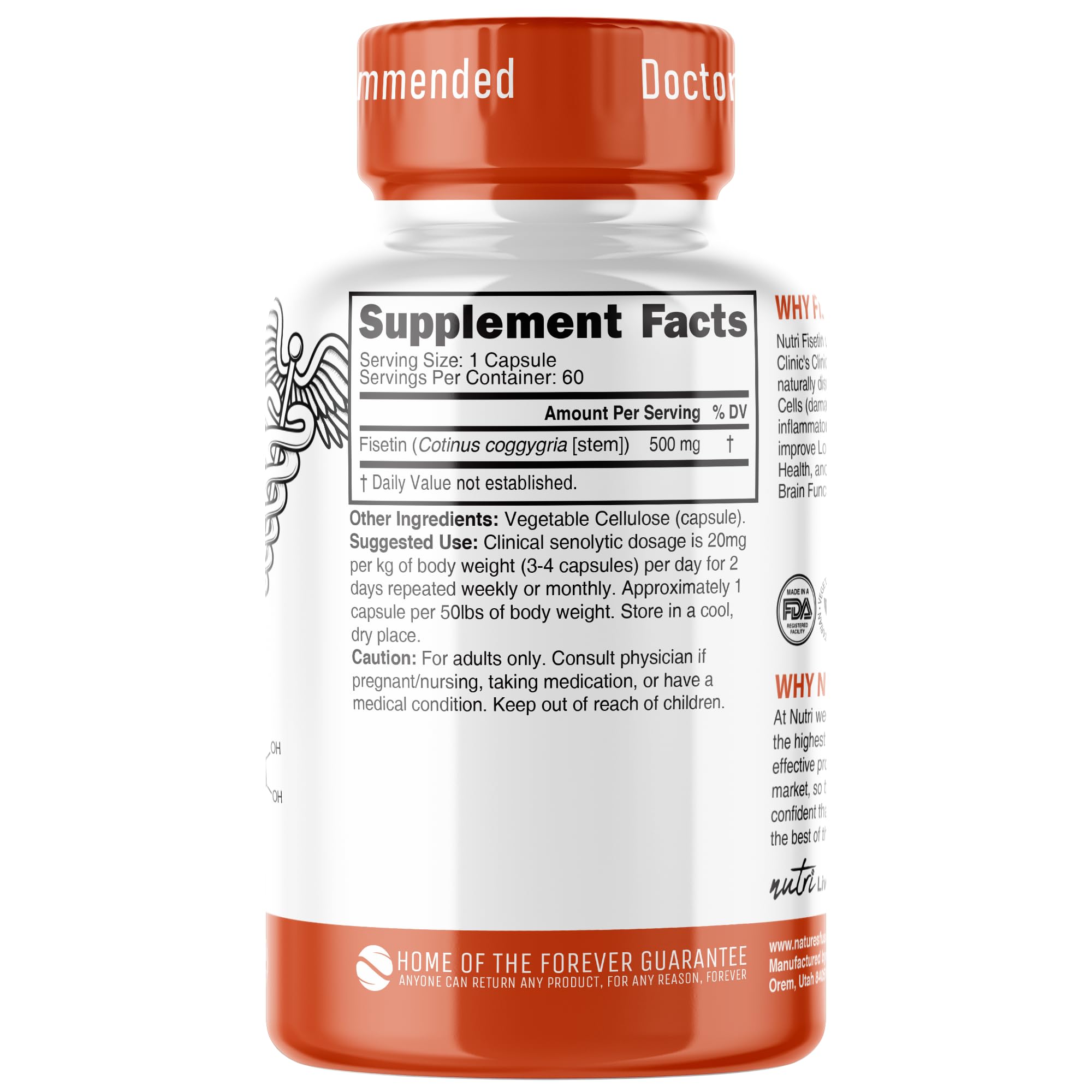 Nature's Fusions Nutri Fisetin 500mg packaging box illustrating healthy aging focus.