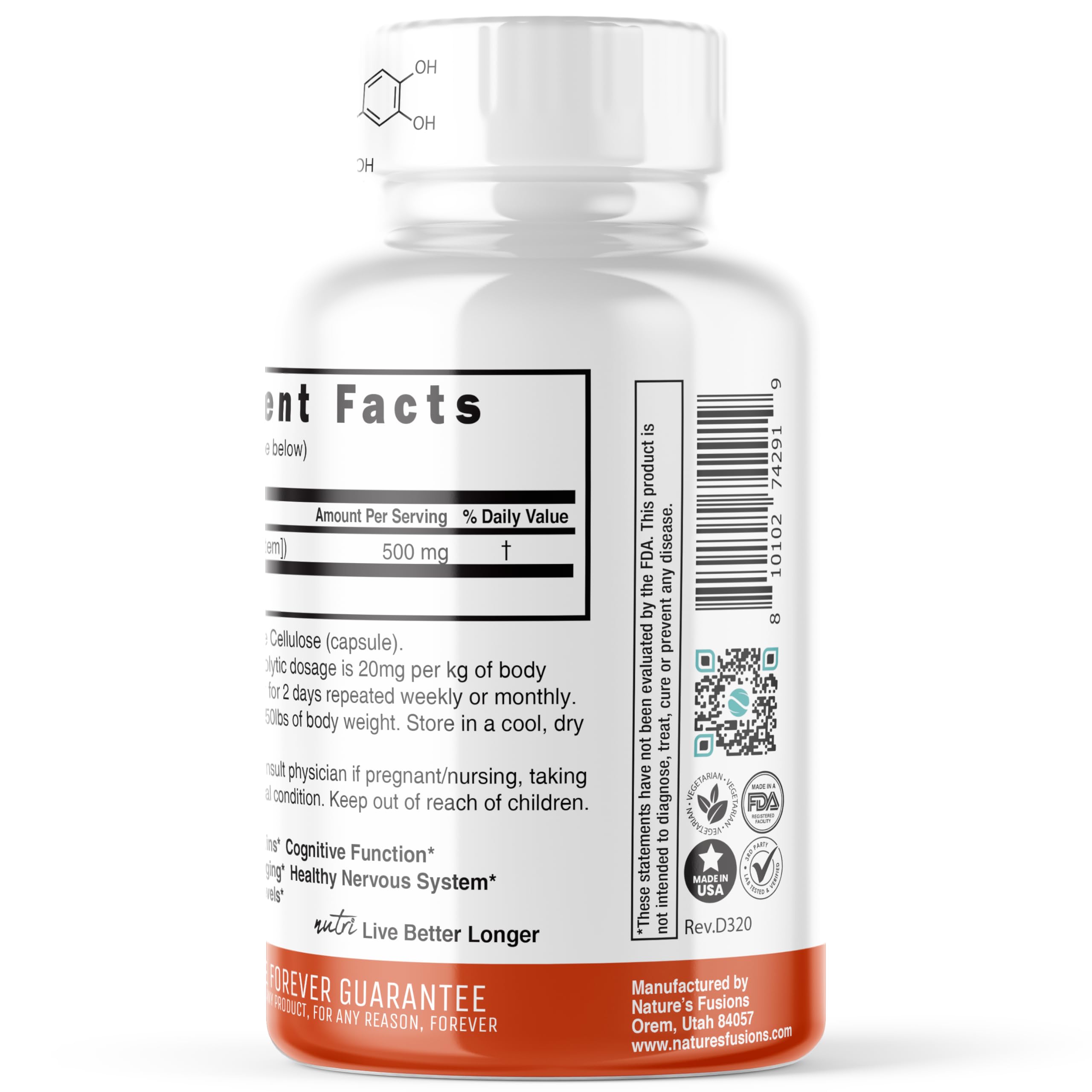 Close-up of Nutri Fisetin capsules emphasizing brain support potential.