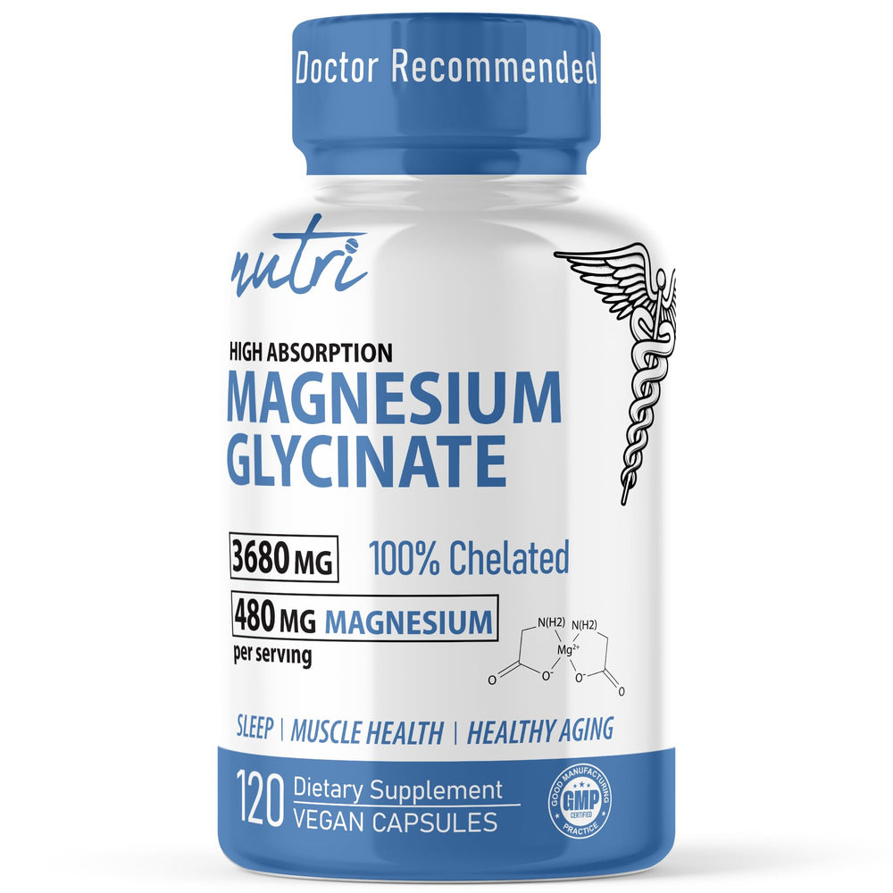 Nature's Fusions Nutri Pure magnesium glycinate bottle front emphasizes potency